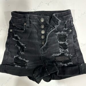 EUC American Eagle black ripped jean shorts. Size 00